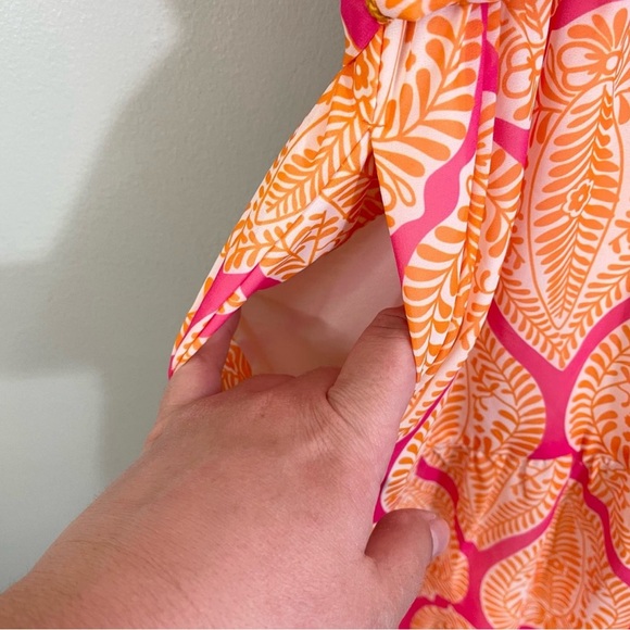 Gretchen Scott Women's Tropical V-Neck Tiered Maxi Dress Orange Medium NWT - Picture 5 of 6